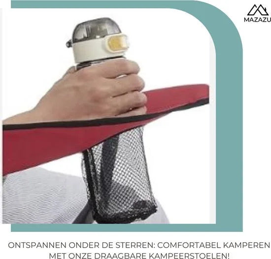 MIRA Home - Kampeerstoel - Kampeerstoel met Bekerhouder - Rood/Zwart - Opvouwbaar - 90x55x102cm