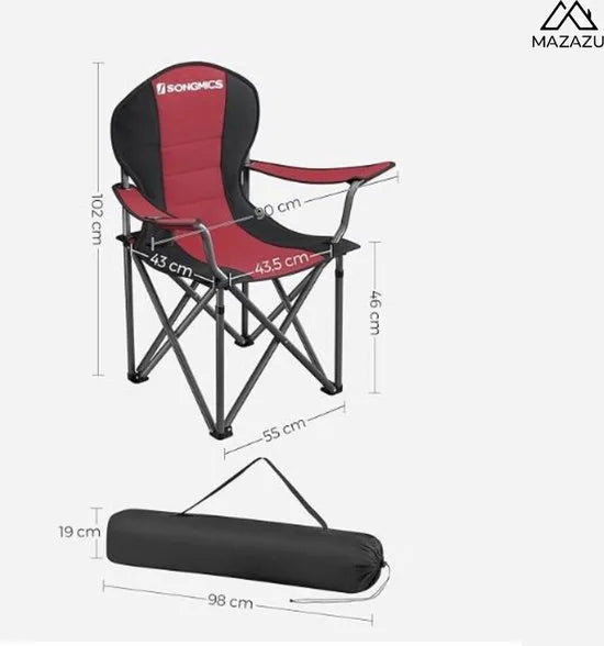 MIRA Home - Kampeerstoel - Kampeerstoel met Bekerhouder - Rood/Zwart - Opvouwbaar - 90x55x102cm