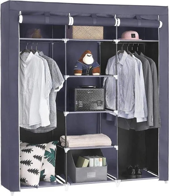 MIRA Home - Opvouwbare kledingkast - Garderobekast - Stoffen - Stof - Hangkast - Legkast - 150x45x175