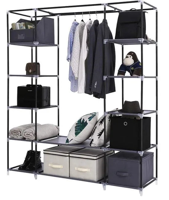 MIRA Home - Opvouwbare kledingkast - Garderobekast - Stoffen - Stof - Hangkast - Legkast - 150x45x175