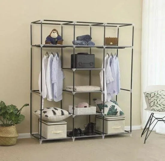 MIRA Home - Opvouwbare kledingkast - Garderobekast - Stoffen - Stof - Hangkast - Legkast - 150x45x175