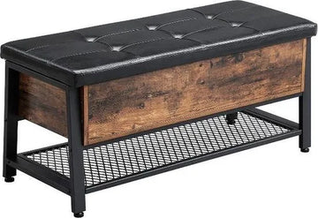 MIRA Home Schoenenbank - Zitbank met opbergruimte - Metaal/Hout - Bruin/Zwart - 48x100x40