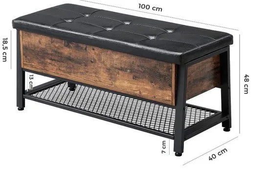 MIRA Home Schoenenbank - Zitbank met opbergruimte - Metaal/Hout - Bruin/Zwart - 48x100x40