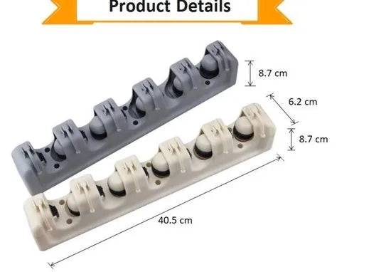 Multifunctioneel Ophangsysteem Tuingereedschap - Inclusief Bevestigingsmateriaal - Plek voor 5 Stelen- Inclusief 6 Ophanghaken- Kunststof - Bezem Houder - Organizer - Bezemsteel - Wandhouder