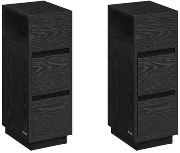 Nachtkastje - Set van 2 - Bijzettafel - Met Opbergruimte - Smal - Voor Kleine Ruimtes - 3 Lades - Zwart