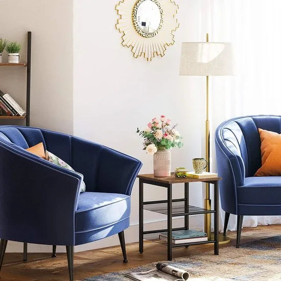 Nachtkastjes, set van bijzettafels, set van 2 banken, kleine salontafels met verstelbare rasterplanken, woonkamer, slaapkamer, hal, stal, industrieel ontwerp, Vintage bruin-zwart LET24X – Bruin + zwart
