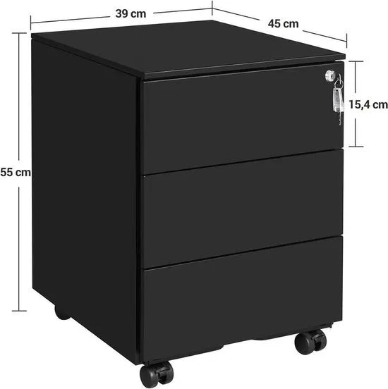 Nancy's Ladeblok 3 Lades Zwart - Ladeblok Bureau 39 x 45 x 55 cm