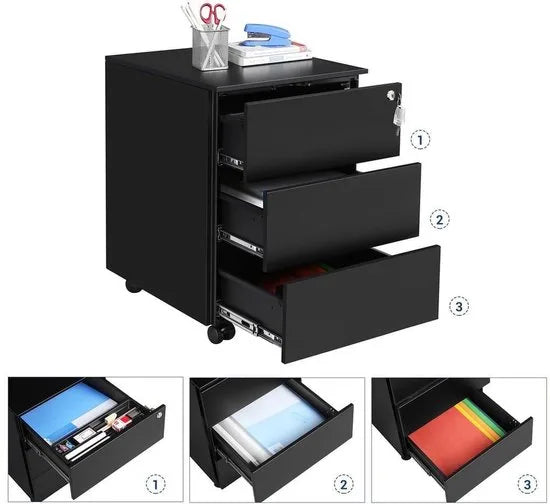 Nancy's Ladeblok 3 Lades Zwart - Ladeblok Bureau 39 x 45 x 55 cm
