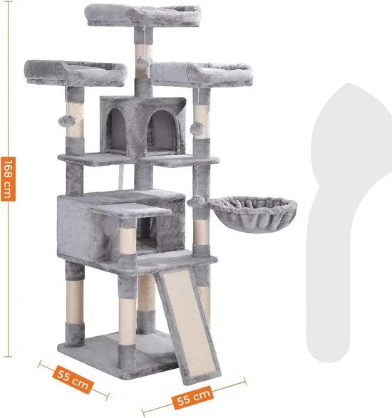 Nancy's XL Krabpaal voor katten - Kattenboom - 3 platforms - Grijs - 55 x 55 x 172 cm
