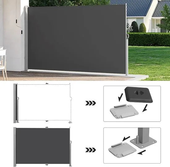 naqsh storeZijmarkies, 180 x 300 cm (H x L), inkijkbescherming, zonwering, zijrolgordijn, voor balkon, terras, tuin, rookgrijs GSA180TG