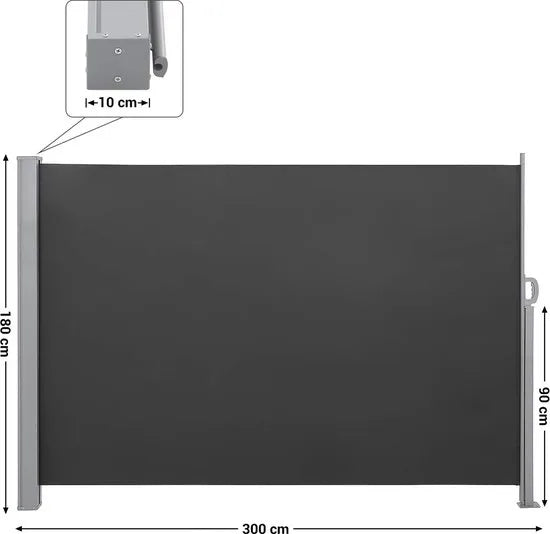 naqsh storeZijmarkies, 180 x 300 cm (H x L), inkijkbescherming, zonwering, zijrolgordijn, voor balkon, terras, tuin, rookgrijs GSA180TG