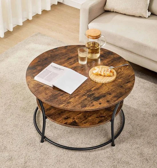 Ohana DT - Salontafel Rond - Ronde Salontafel - Salontafels Rond - Ø 80 cm - Eenvoudige Montage - Ruime Opbergruimte - Vintage Bruin