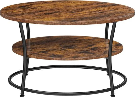 Ohana DT - Salontafel Rond - Ronde Salontafel - Salontafels Rond - Ø 80 cm - Eenvoudige Montage - Ruime Opbergruimte - Vintage Bruin