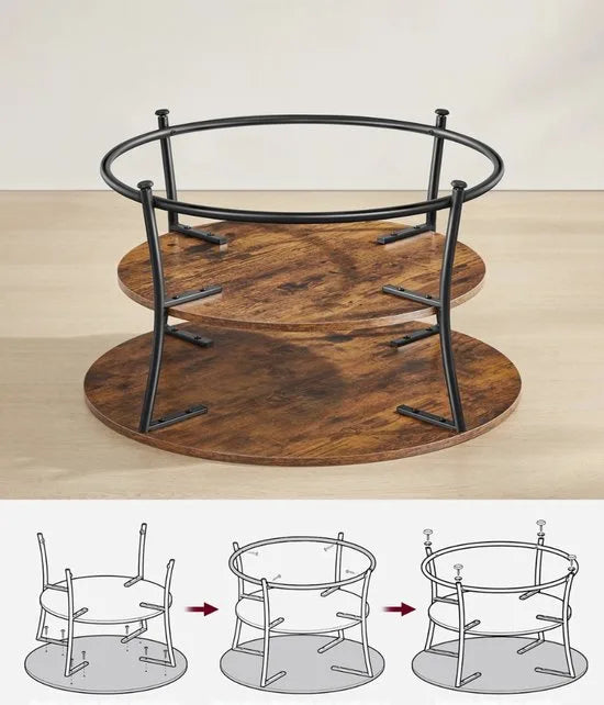Ohana DT - Salontafel Rond - Ronde Salontafel - Salontafels Rond - Ø 80 cm - Eenvoudige Montage - Ruime Opbergruimte - Vintage Bruin