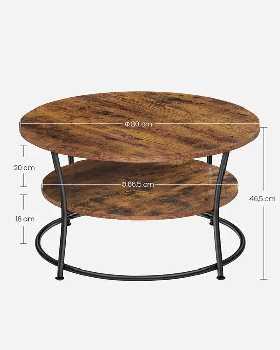 Ohana DT - Salontafel Rond - Ronde Salontafel - Salontafels Rond - Ø 80 cm - Eenvoudige Montage - Ruime Opbergruimte - Vintage Bruin