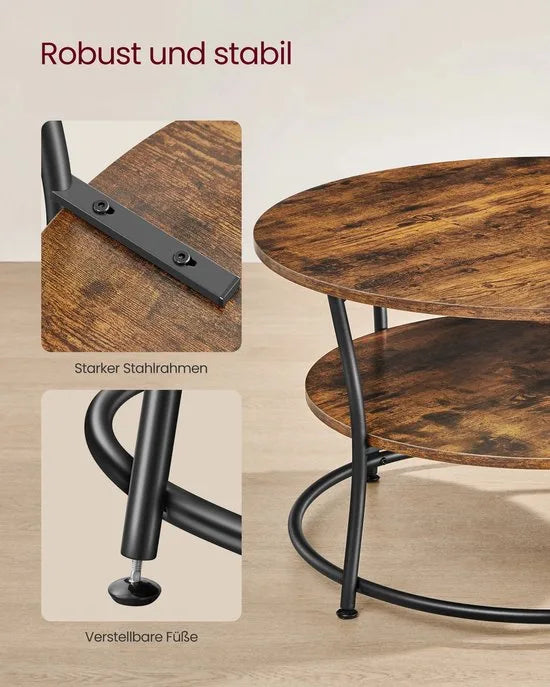 Ohana DT - Salontafel Rond - Ronde Salontafel - Salontafels Rond - Ø 80 cm - Eenvoudige Montage - Ruime Opbergruimte - Vintage Bruin