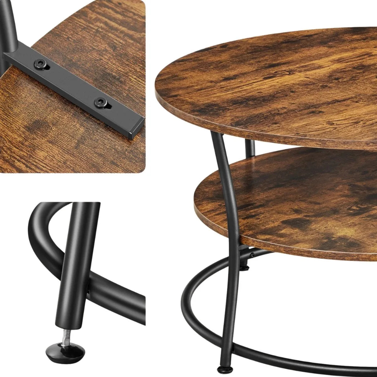 Ohana DT - Salontafel Rond - Ronde Salontafel - Salontafels Rond - Ø 80 cm - Eenvoudige Montage - Ruime Opbergruimte - Vintage Bruin