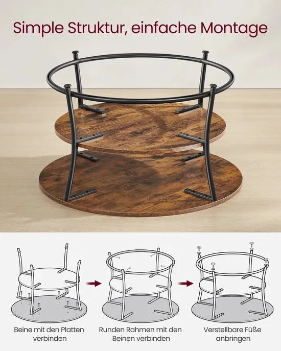 Ohana DT - Salontafel Rond - Ronde Salontafel - Salontafels Rond - Ø 80 cm - Eenvoudige Montage - Ruime Opbergruimte - Vintage Bruin