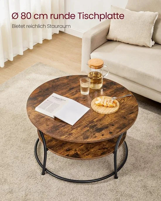 Ohana DT - Salontafel Rond - Ronde Salontafel - Salontafels Rond - Ø 80 cm - Eenvoudige Montage - Ruime Opbergruimte - Vintage Bruin