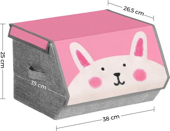 Opbergdozen Set van 3 opvouwbare stoffen opbergdozen met handgrepen Speelgoedorganizer Magnetische deksels voor kinderkamer Speelkamer Dierenthema's Roze Blauw Groen Grijs RFB760P01