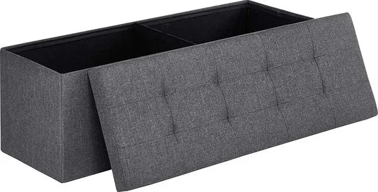 Opvouwbare Zitkist met Opbergruimte – 120L Inhoud – 300 kg Draagkracht – 110 x 38 x 38 cm – Imitatie Linnen – Donkergrijs – LSF77K