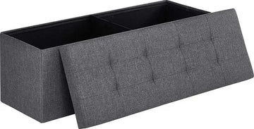 Opvouwbare Zitkist met Opbergruimte – 120L Inhoud – 300 kg Draagkracht – 110 x 38 x 38 cm – Imitatie Linnen – Donkergrijs – LSF77K