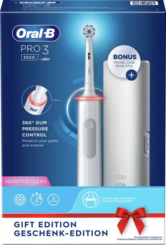 Oral-B Pro 3 - 3500 - Witte Elektrische Tandenborstel + Reisetui