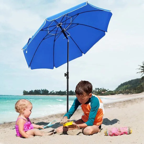 parasol, Ø 160 cm, marktparasol, UV-bescherming UPF 50+, zonwering, achthoekige tuinparasol van polyester, ribben van glasvezel, met draagtas, blauw GPU60BU