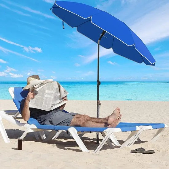 parasol, Ø 160 cm, marktparasol, UV-bescherming UPF 50+, zonwering, achthoekige tuinparasol van polyester, ribben van glasvezel, met draagtas, blauw GPU60BU