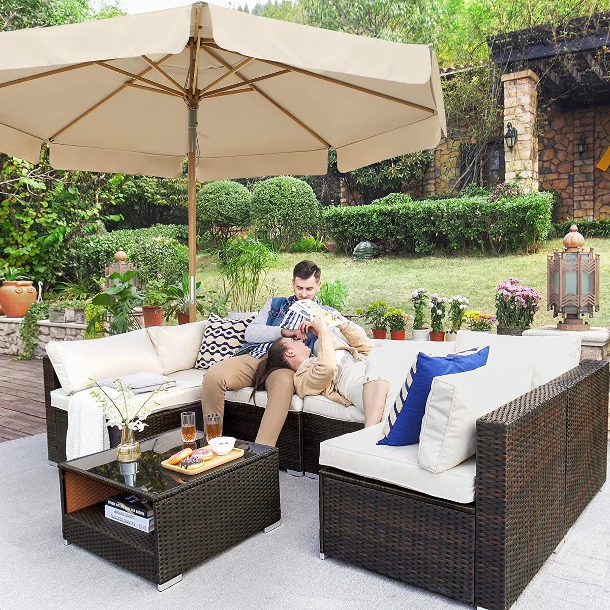 parasol 300 cm, achthoekige tuinparasol, zonwering, parasolstok en parasolribben van hout, opvouwbaar, zonder standaard, buiten, balkon, terras, taupe