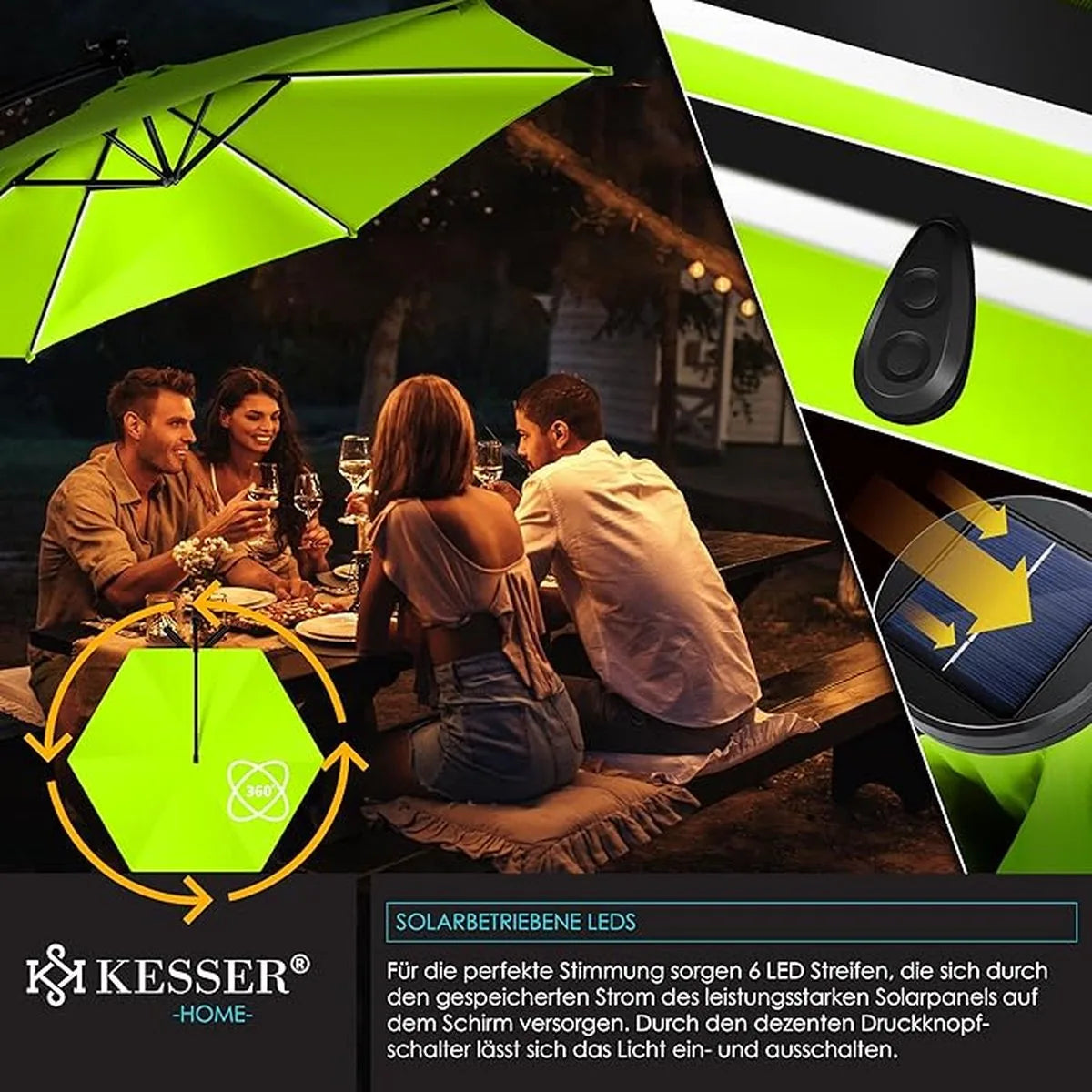 Parasol - aluminium drijvende parasol met hoes - Windscherm met slinger - UV-bescherming aluminium met aan/uit-schakelaar - waterbestendig - parasoltuin - paraplumarktscherm - Lichtgroen