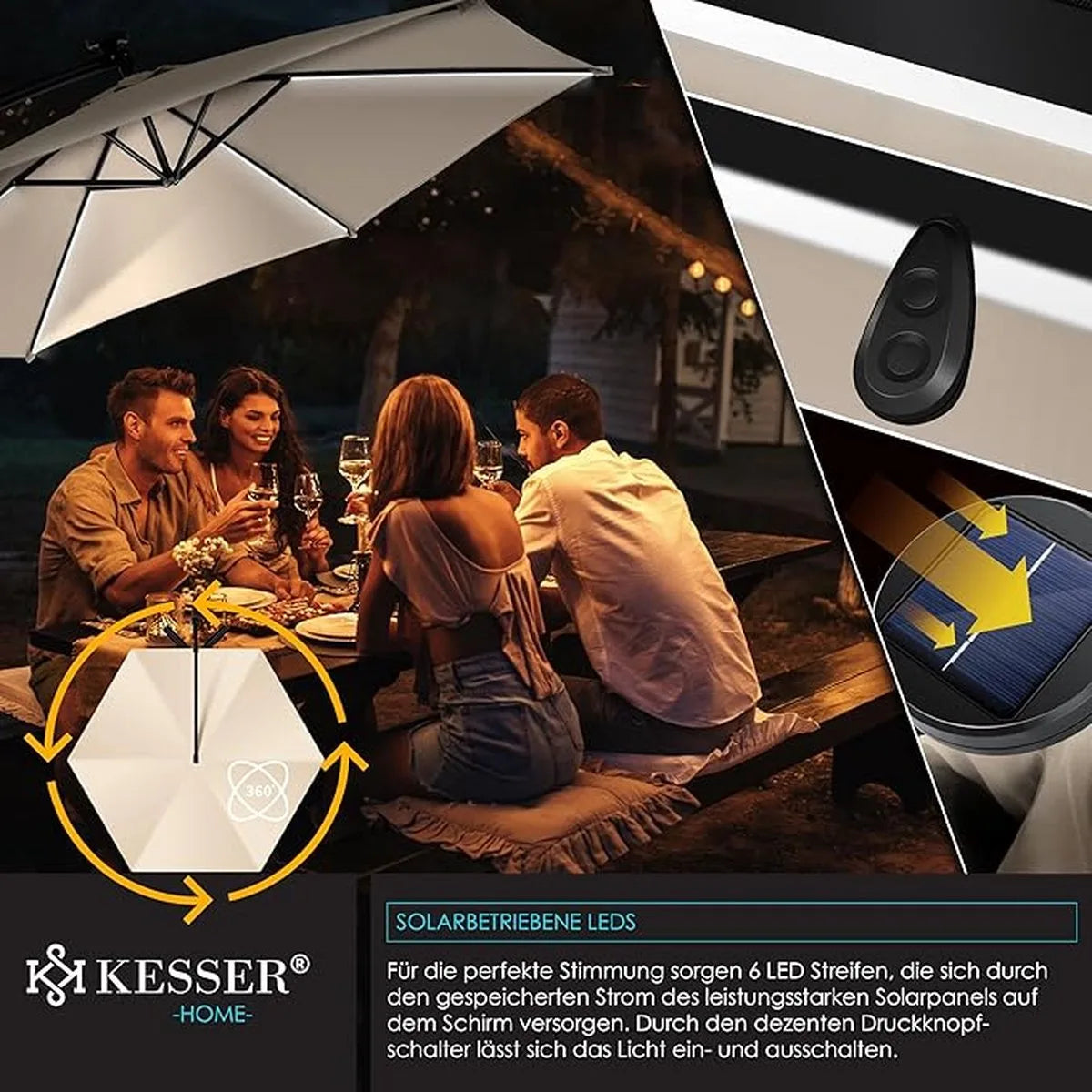 Parasol - aluminium drijvende parasol met hoes - Windscherm met slinger - UV-bescherming aluminium met aan/uit-schakelaar - waterbestendig - parasoltuin - paraplumarktscherm - Beige