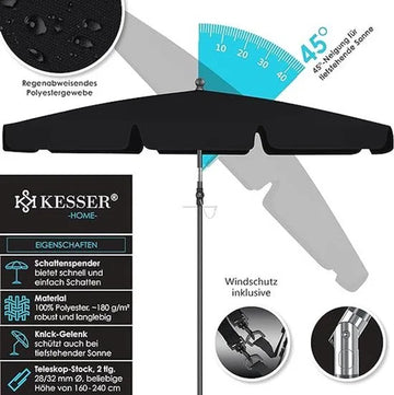 Parasol Rechthoekig - 2 in 1 Hoes & Draagtas Tuinparasol Patioparasol -200 × 125cm - voor Balkon Tuin & Terras - Kantelhoek en Hoogte Verstelbaar