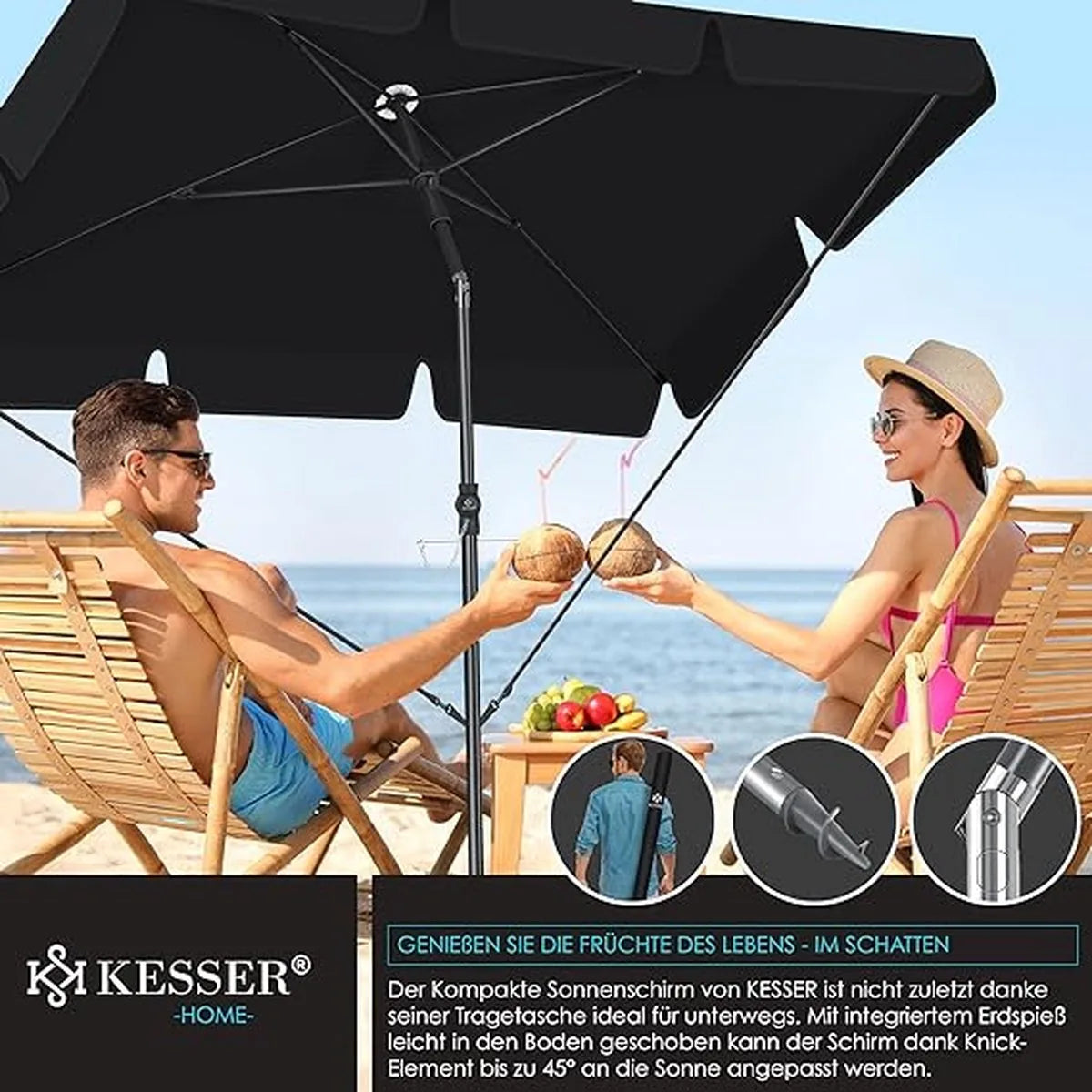 Parasol Rechthoekig - 2 in 1 Hoes & Draagtas Tuinparasol Patioparasol -200 × 125cm - voor Balkon Tuin & Terras - Kantelhoek en Hoogte Verstelbaar