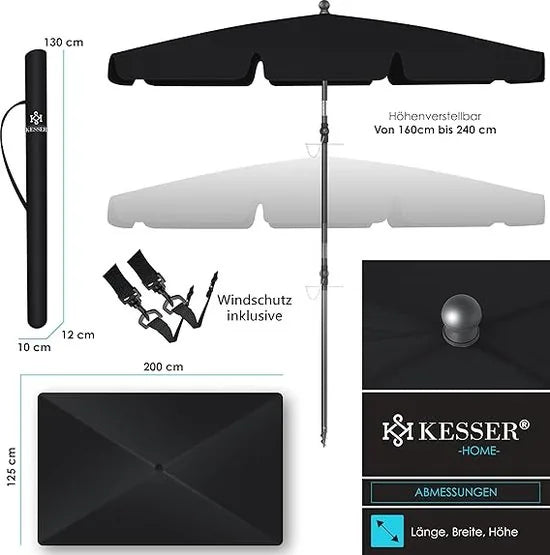 Parasol Rechthoekig - 2 in 1 Hoes & Draagtas Tuinparasol Patioparasol -200 × 125cm - voor Balkon Tuin & Terras - Kantelhoek en Hoogte Verstelbaar