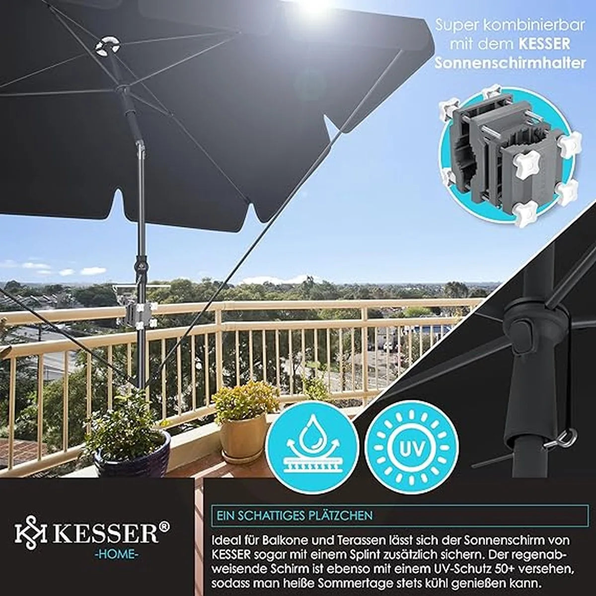 Parasol Rechthoekig - 2 in 1 Hoes & Draagtas Tuinparasol Patioparasol -200 × 125cm - voor Balkon Tuin & Terras - Kantelhoek en Hoogte Verstelbaar