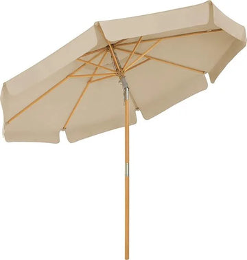 Parasol - Rond - Knikbaar - Parasolribben van Hout - Licht Bruin