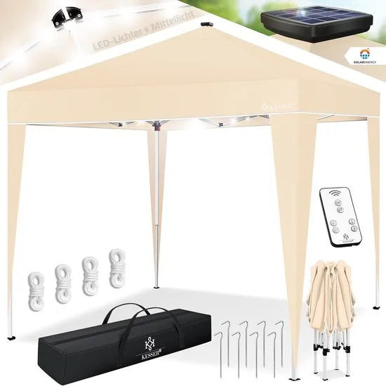 Partytent - Paviljoen - Tuintent - Partytent Opvouwbaar - 3x3 M - Easy Up - Vouwtent - Met Draagtas - Beige