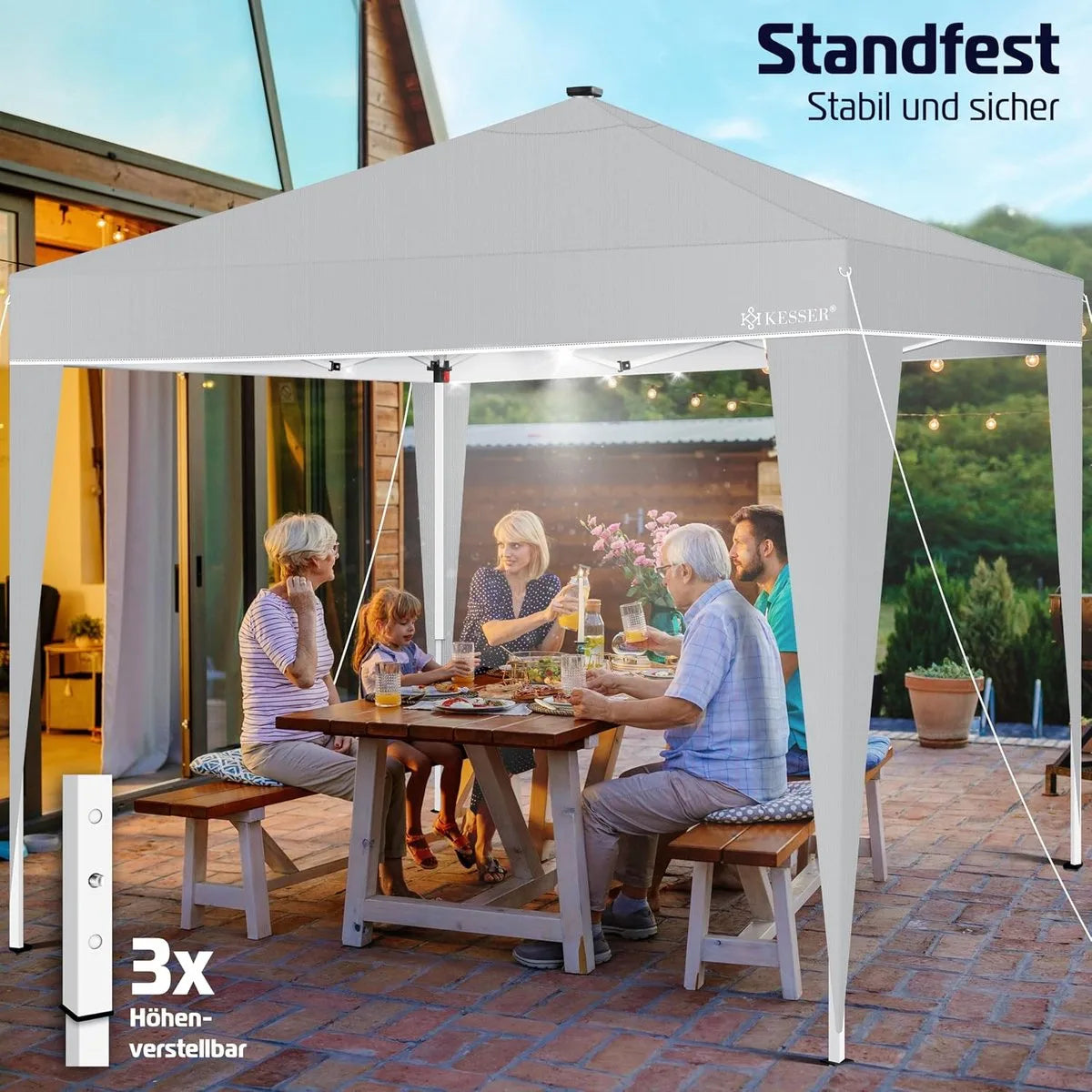 Partytent - Paviljoen - Tuintent - Partytent Opvouwbaar - 3x3 M - Easy Up - Vouwtent - Met Draagtas - Lichtgrijs