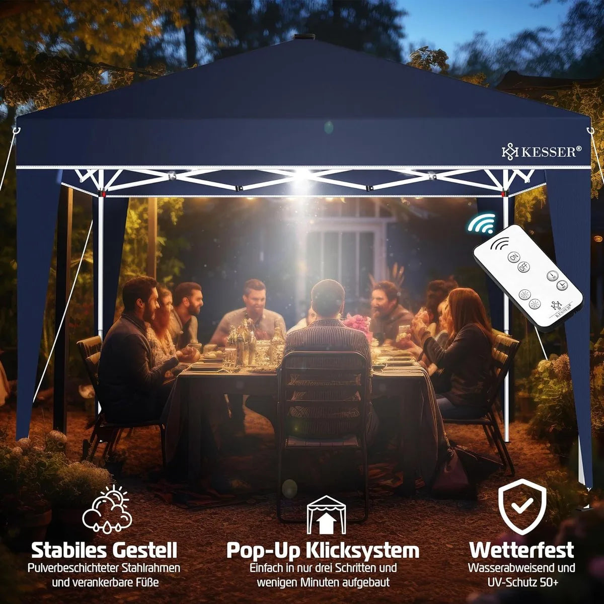 Partytent - Paviljoen - Tuintent - Partytent Opvouwbaar - 3x3 M - Easy Up - Vouwtent - Met Draagtas - Marineblauw