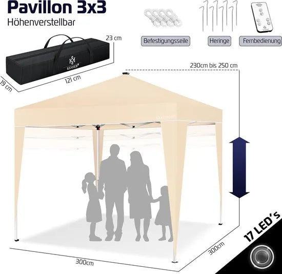 Partytent - Paviljoen - Tuintent - Partytent Opvouwbaar - 3x3 M - Easy Up - Vouwtent - Met Draagtas - Beige