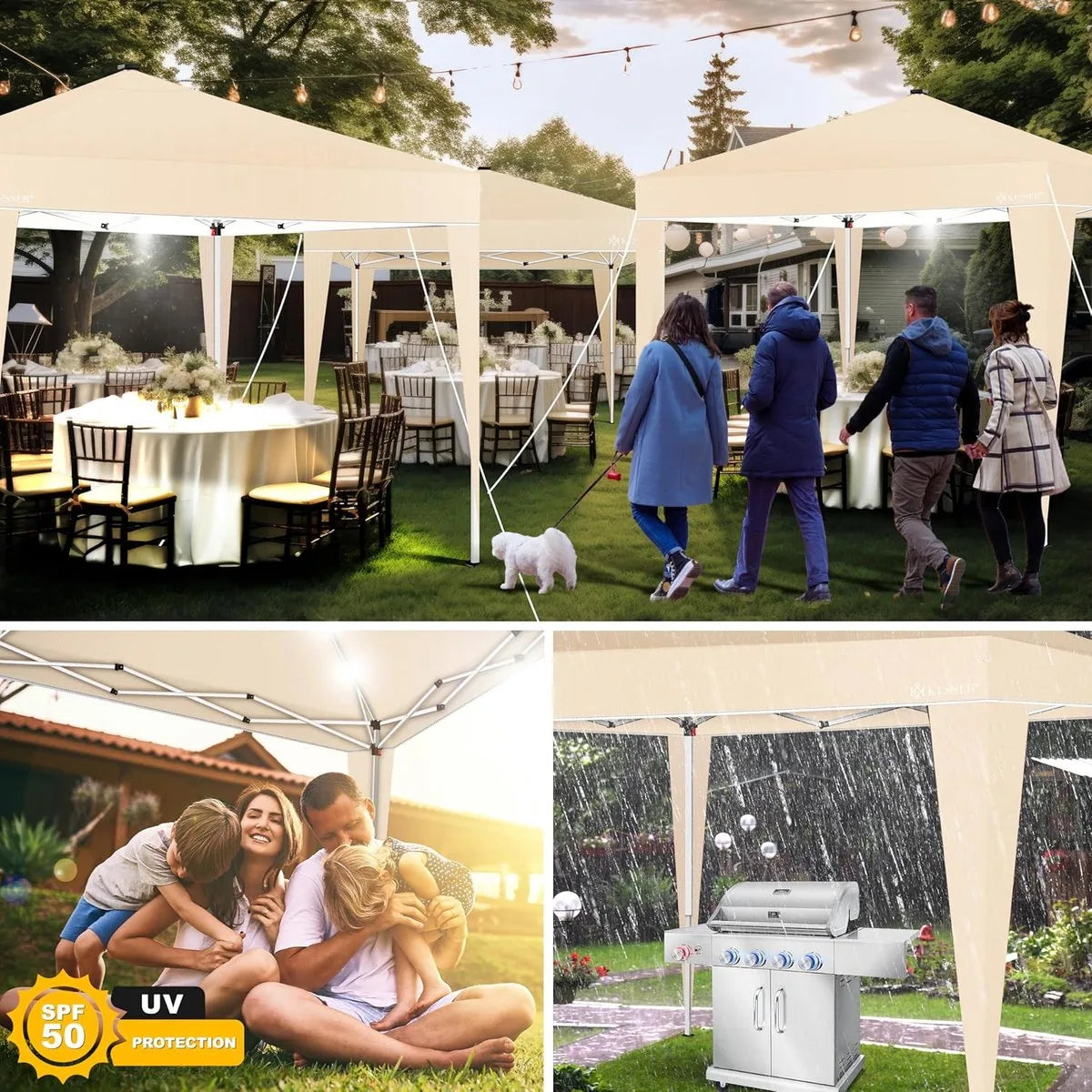 Partytent - Paviljoen - Tuintent - Partytent Opvouwbaar - 3x3 M - Easy Up - Vouwtent - Met Draagtas - Beige