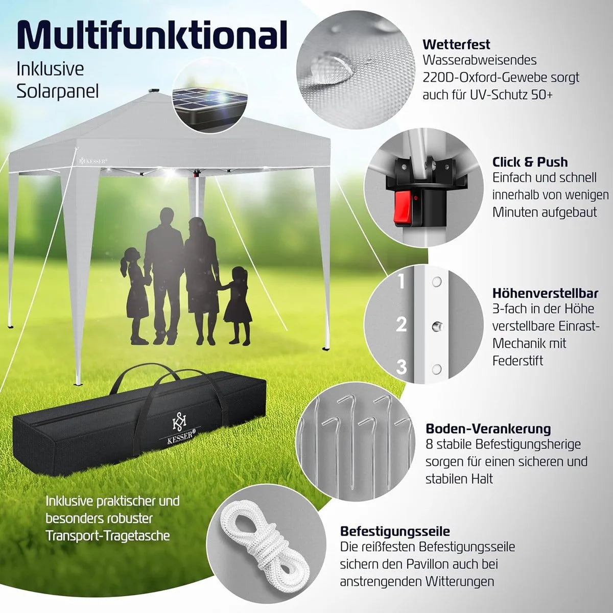 Partytent - Paviljoen - Tuintent - Partytent Opvouwbaar - 3x3 M - Easy Up - Vouwtent - Met Draagtas - Lichtgrijs