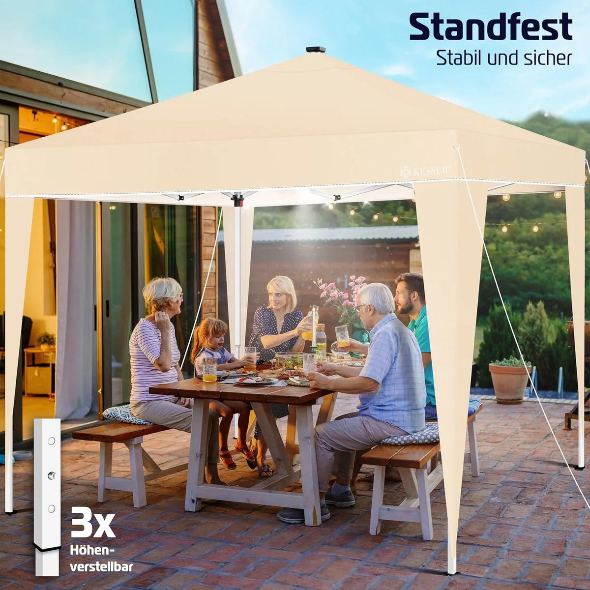Partytent - Paviljoen - Tuintent - Partytent Opvouwbaar - 3x3 M - Easy Up - Vouwtent - Met Draagtas - Beige