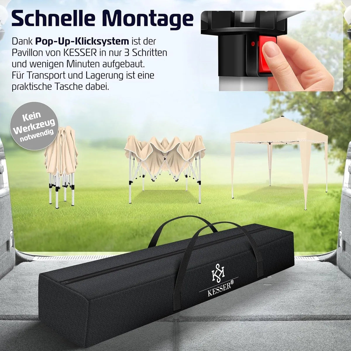 Partytent - Paviljoen - Tuintent - Partytent Opvouwbaar - 3x3 M - Easy Up - Vouwtent - Met Draagtas - Beige