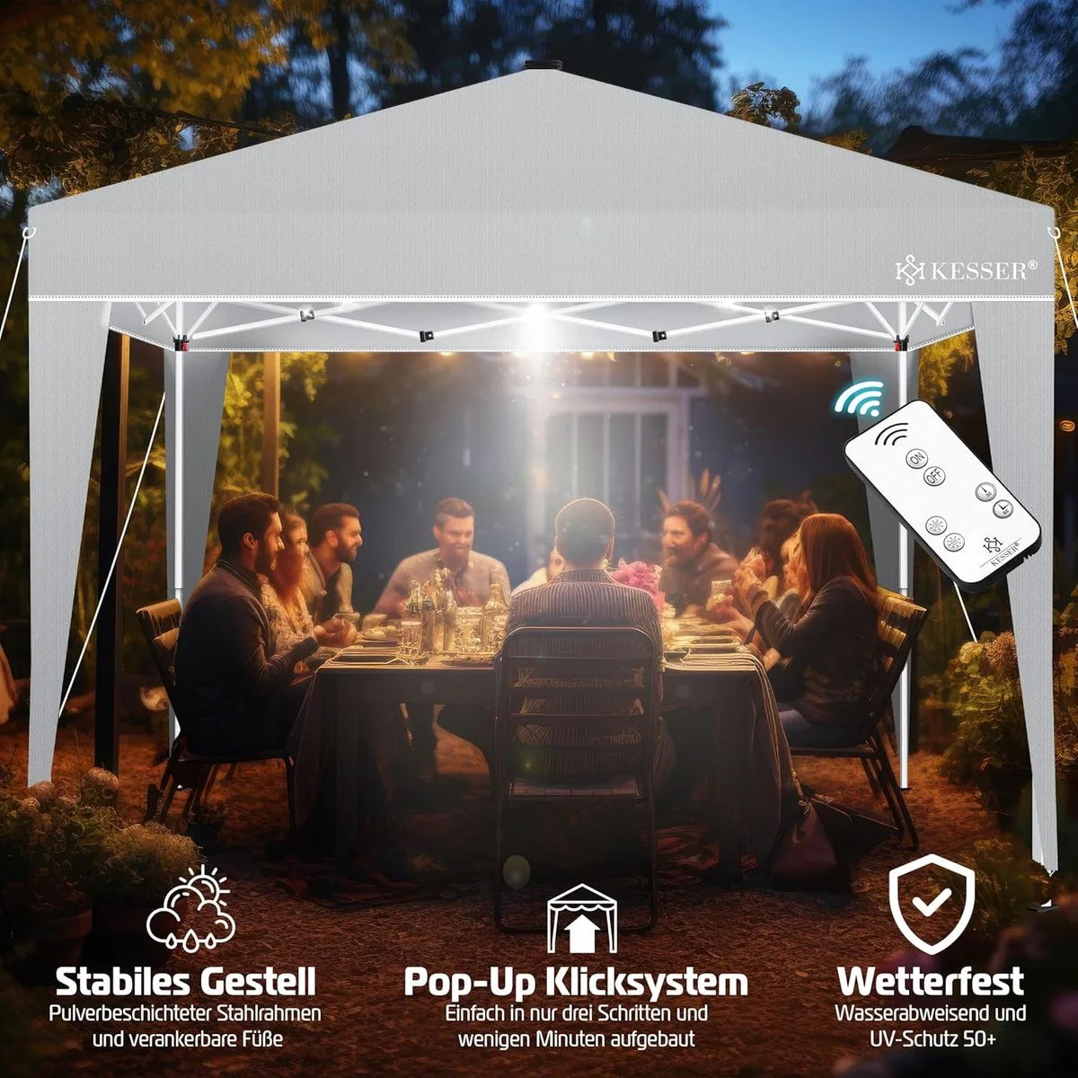 Partytent - Paviljoen - Tuintent - Partytent Opvouwbaar - 3x3 M - Easy Up - Vouwtent - Met Draagtas - Lichtgrijs