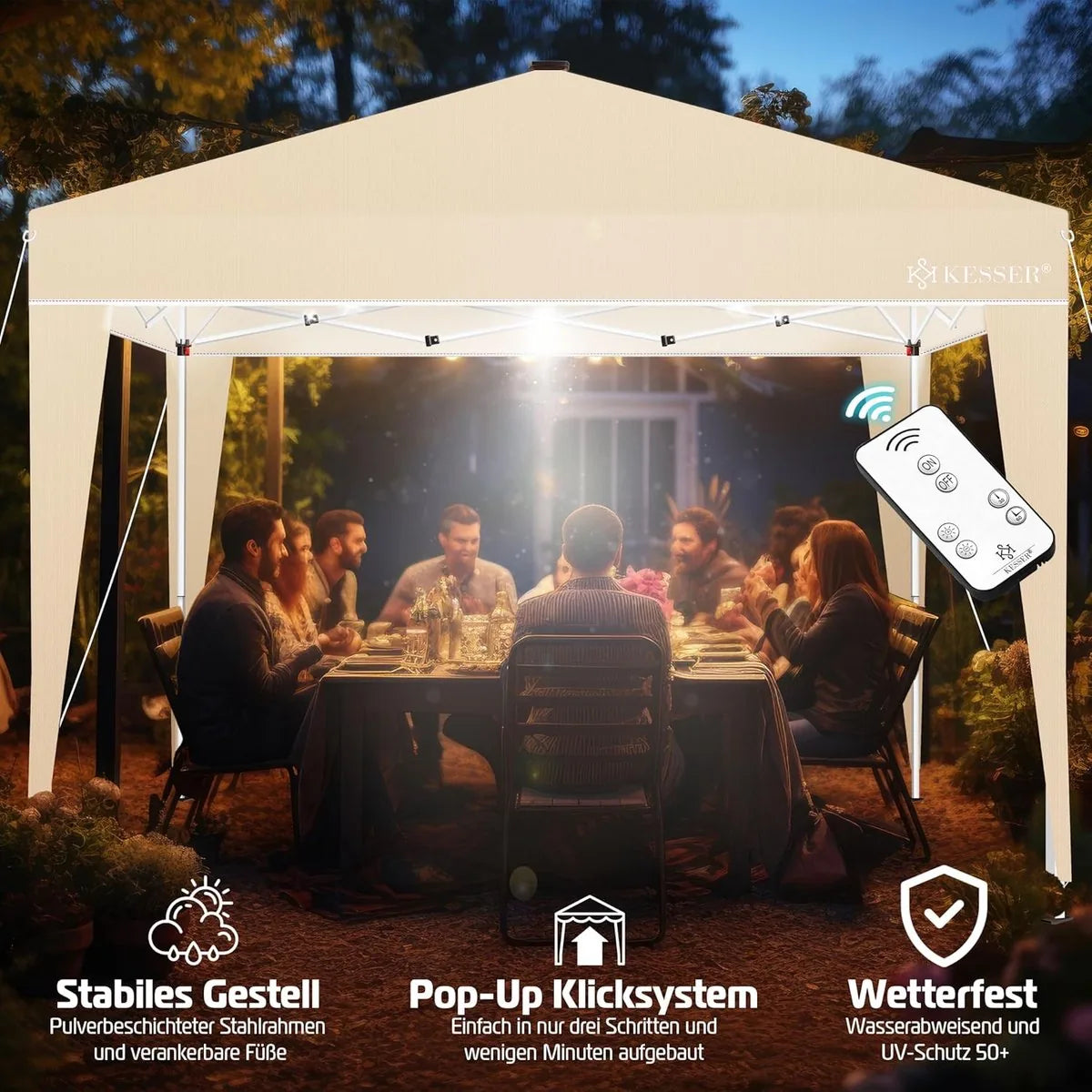 Partytent - Paviljoen - Tuintent - Partytent Opvouwbaar - 3x3 M - Easy Up - Vouwtent - Met Draagtas - Beige