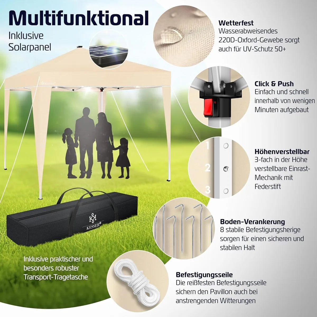 Partytent - Paviljoen - Tuintent - Partytent Opvouwbaar - 3x3 M - Easy Up - Vouwtent - Met Draagtas - Beige