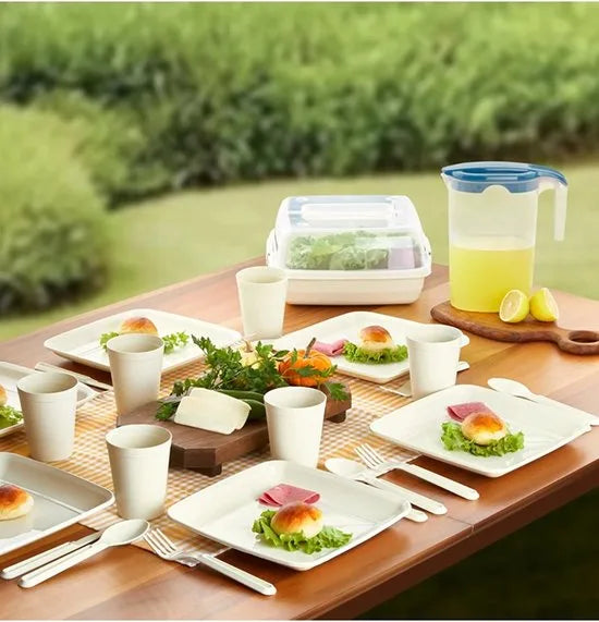 Picknickset voor 6 personen - Picnic set - Piknikset - Inclusief 32 aparte stuks (messen+vorken+lepels+borden) - Roze