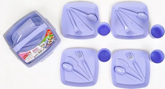 Picknickset voor 6 personen - Picnic set - Piknikset - Inclusief 32 aparte stuks (messen+vorken+lepels+borden) - Roze